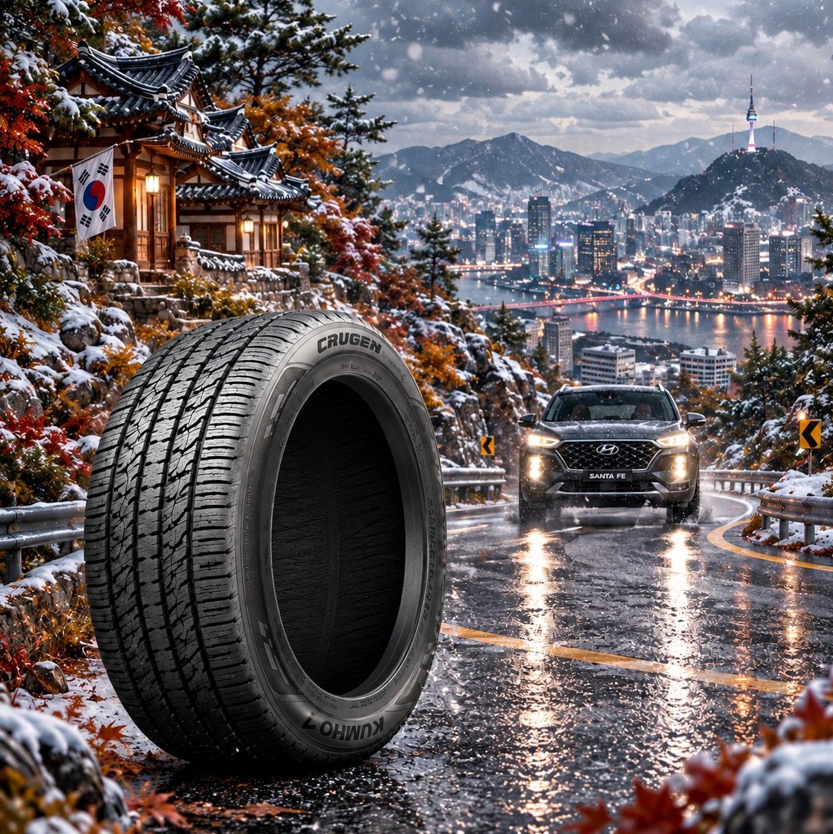 لاستیک 235/55R19 کومهو کره  تاریخ 2025 (خرید یک جفت + دو عدد والف هدیه)